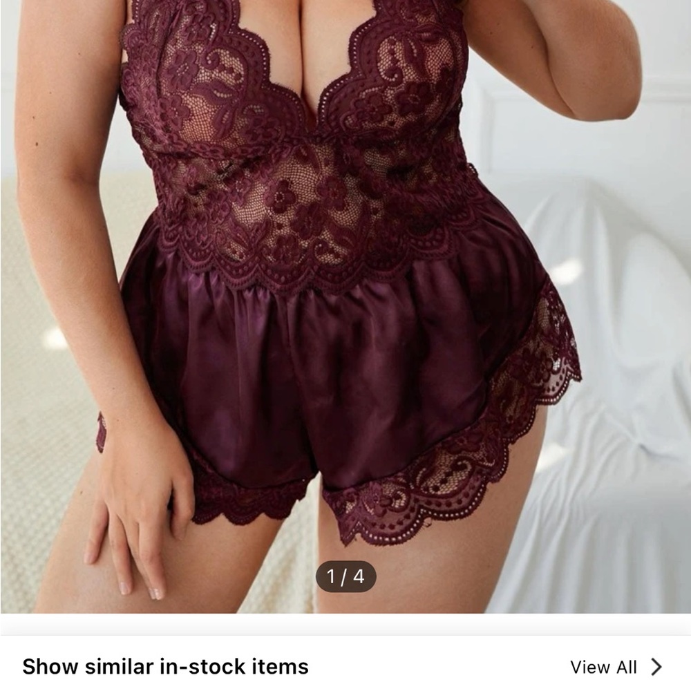 Elegant Lace Burgundy Sleepwear